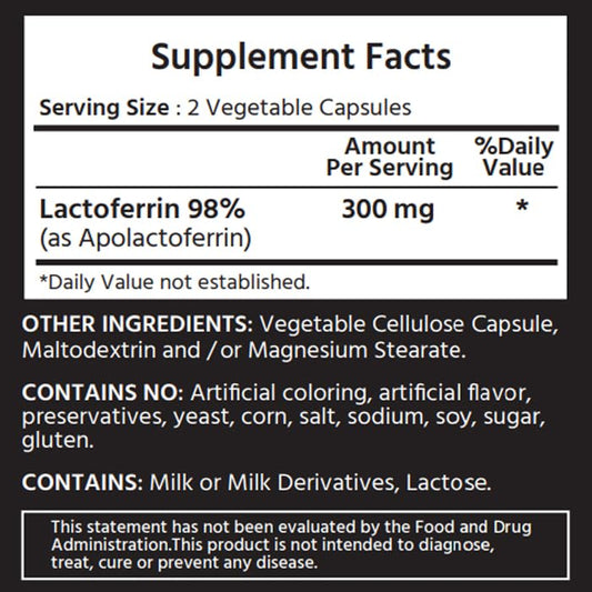 ML Naturals Lactoferrin bottle front showing 60 capsules for daily use.
