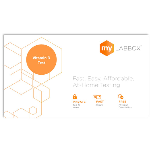 myLAB Box vitamin D test kit packaging shown for convenient at-home screening.
