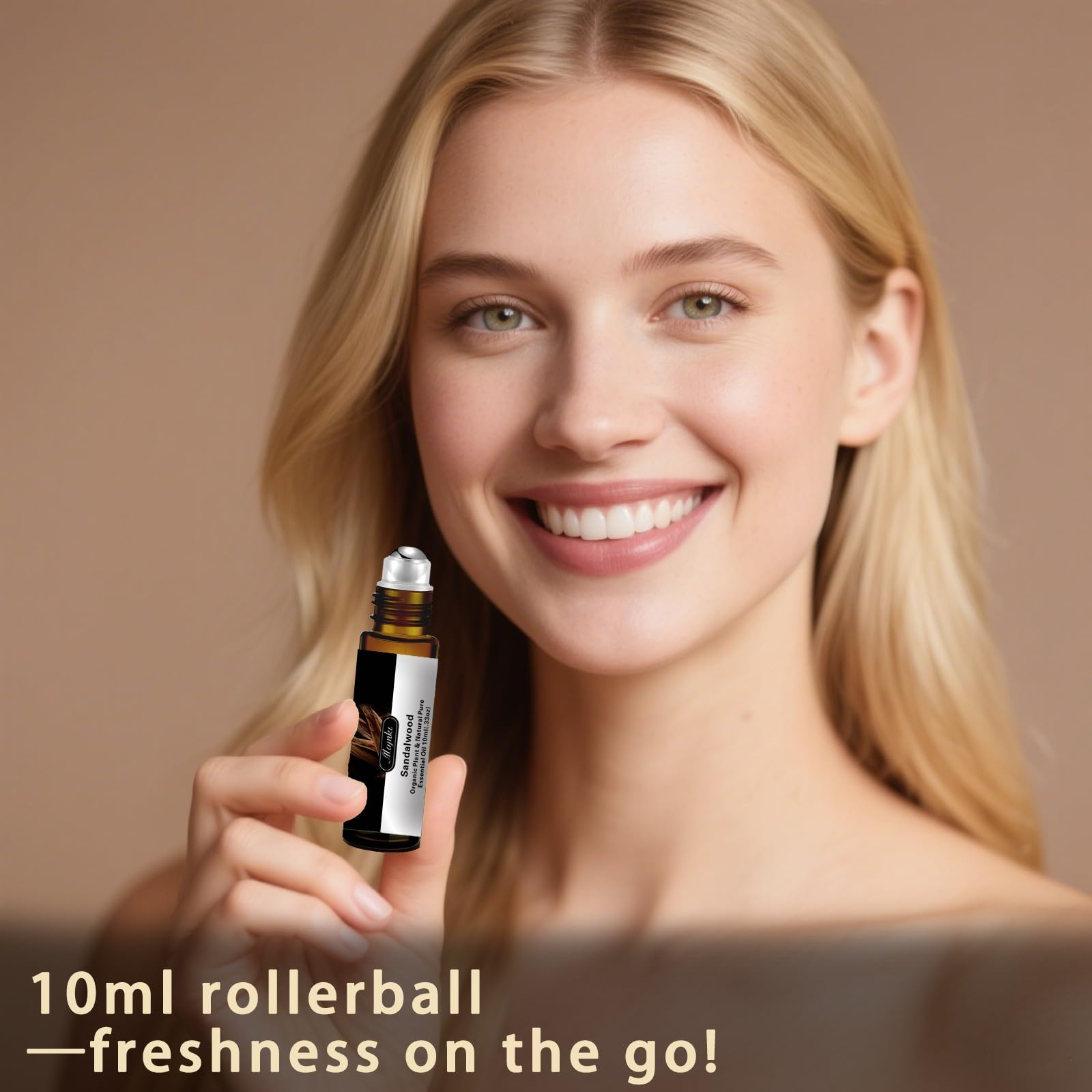 Mlynkl sandalwood essential oil scene promoting tranquil home atmosphere.
