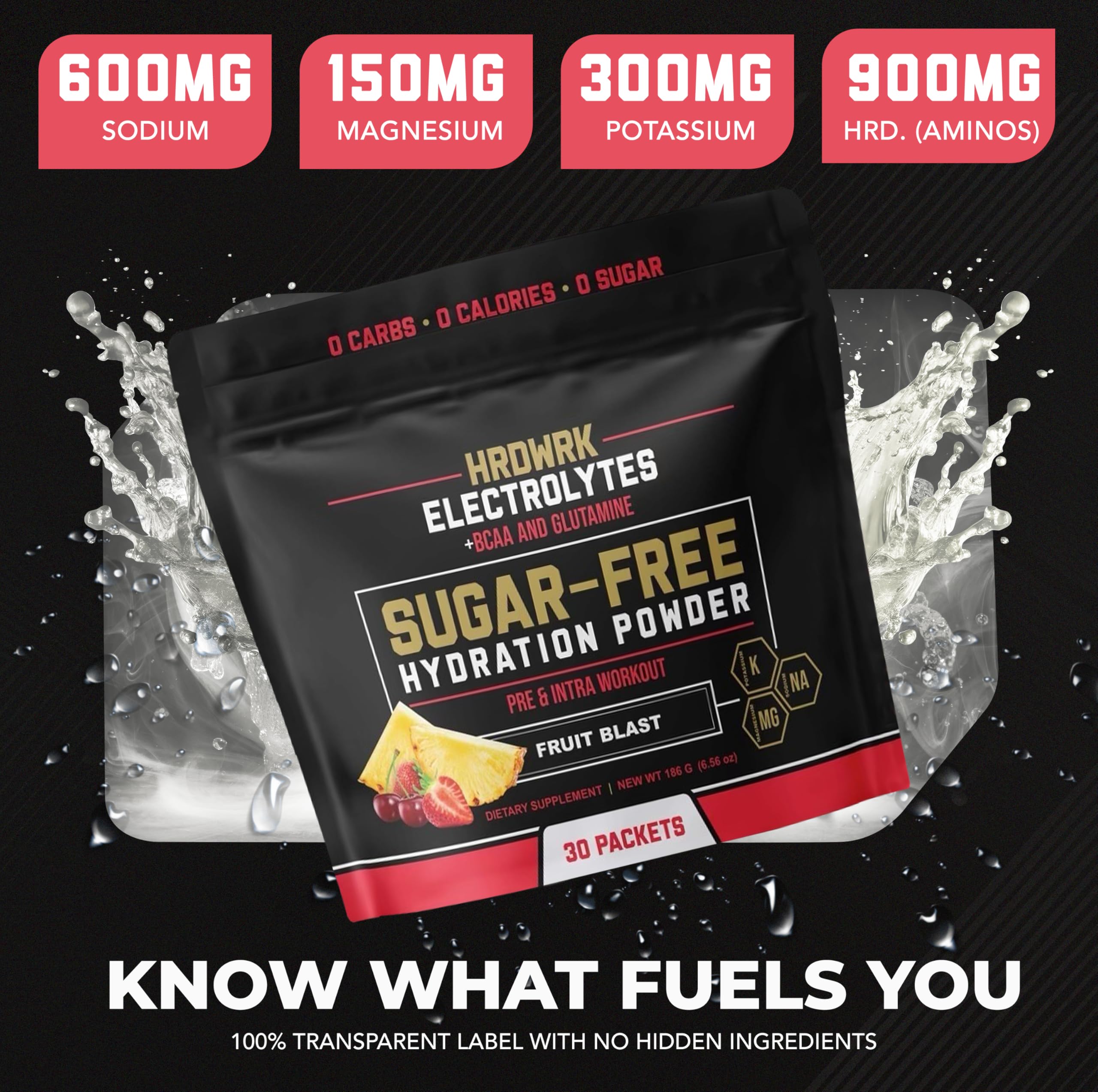 MMA Nutrition HRDWRK electrolyte packet in hand ideal for gym hydration on the go.