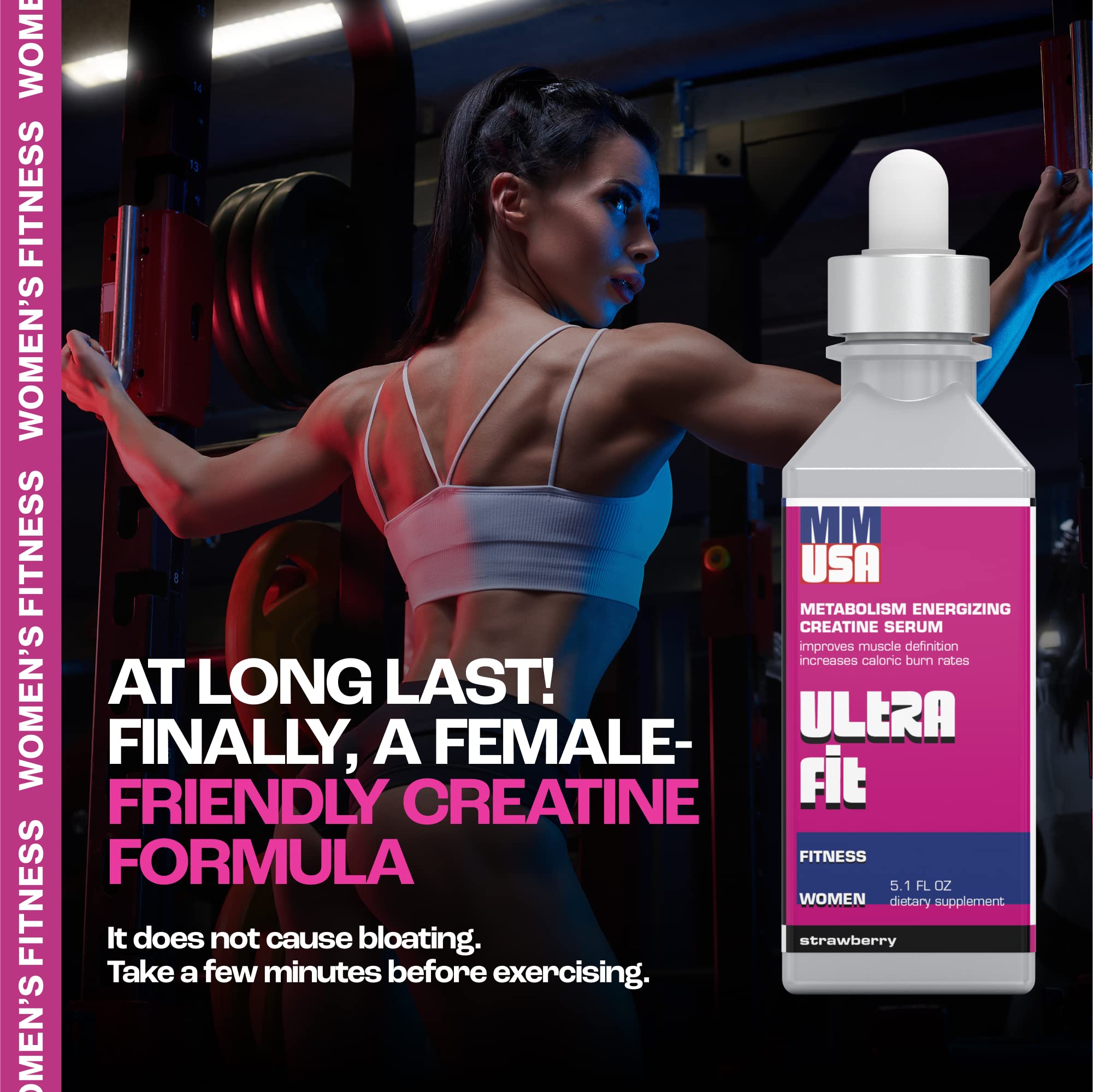 MMUSA Creatine for Women rapid-energy shot boosts workouts and focus.