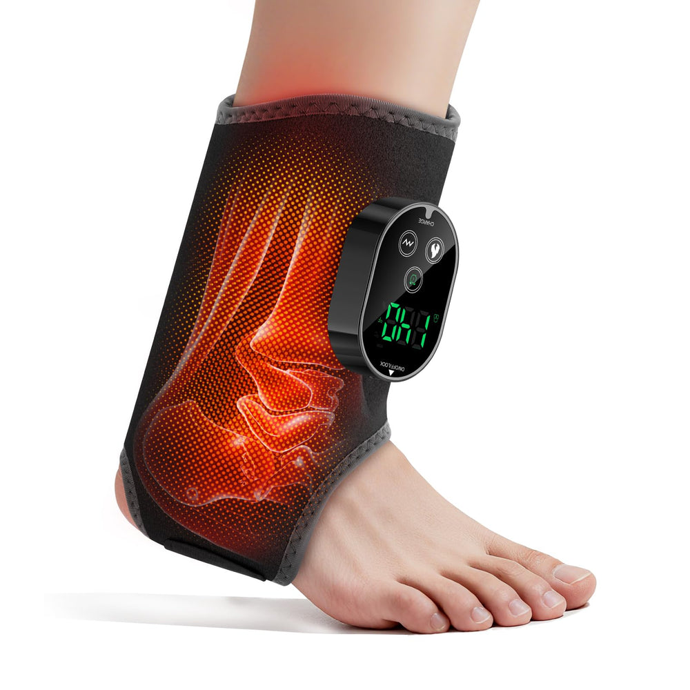 MOAJAZA Foot Massager on ankle with heat for targeted relief.