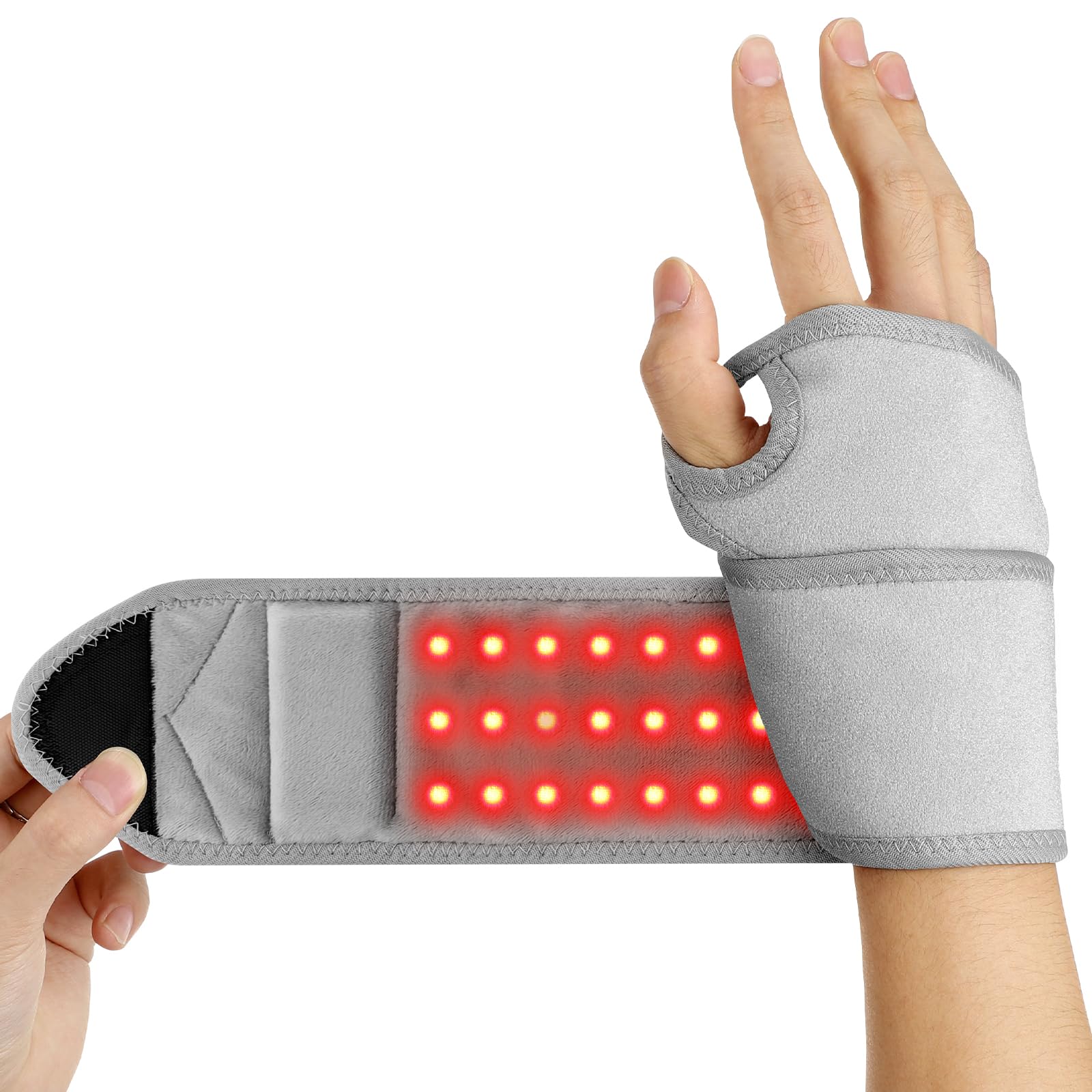 MOAJAZA grey cordless wrist heating pad, travel-ready design.