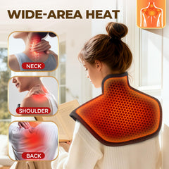 MOAJAZA heating pad showing expansive neck and shoulder coverage