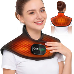MOAJAZA cordless neck and shoulder heating pad in use for flexible warmth