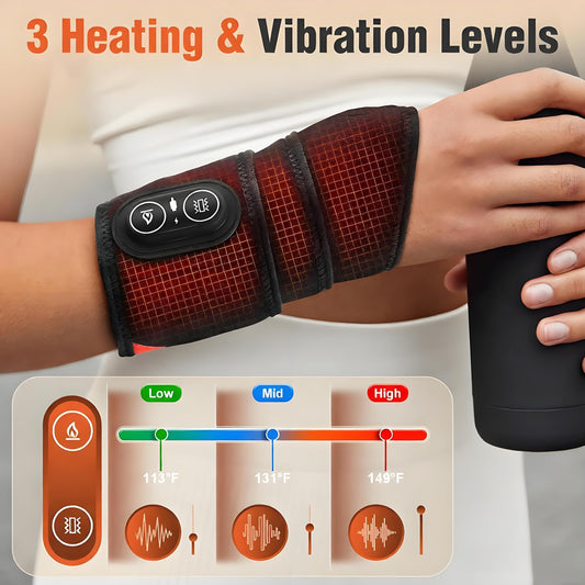 MOAJAZA wrist heating pad showing three heat settings for customizable comfort.