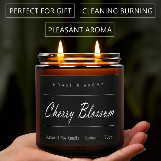 MOASITN Cherry Blossom candle burn time view highlighting long-lasting fragrance