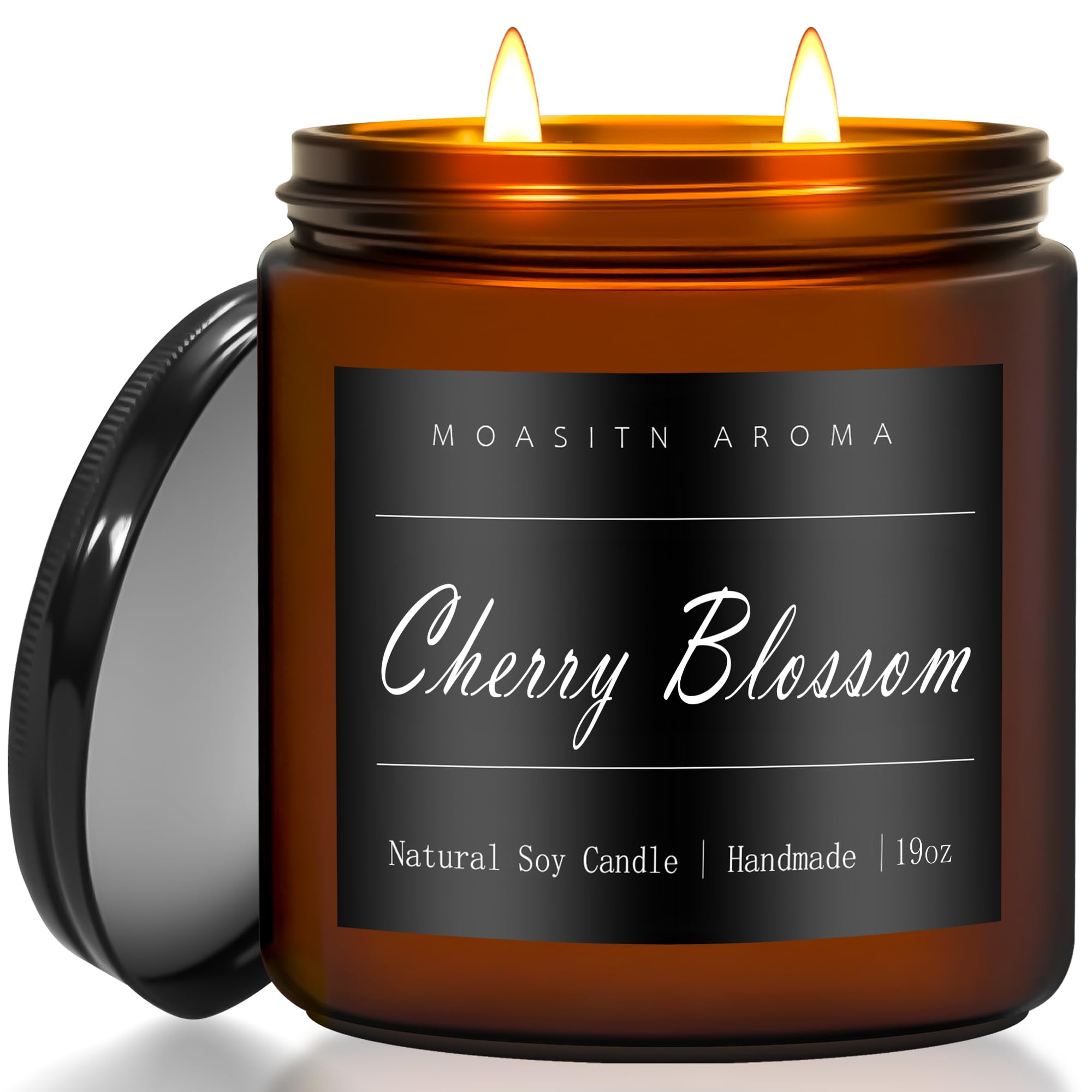 MOASITN Cherry Blossom jar candle close-up of wick and clean burn for cozy evenings