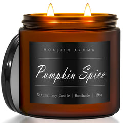 MOASITN pumpkin spice candle jar with two wicks delivering strong, lasting aroma