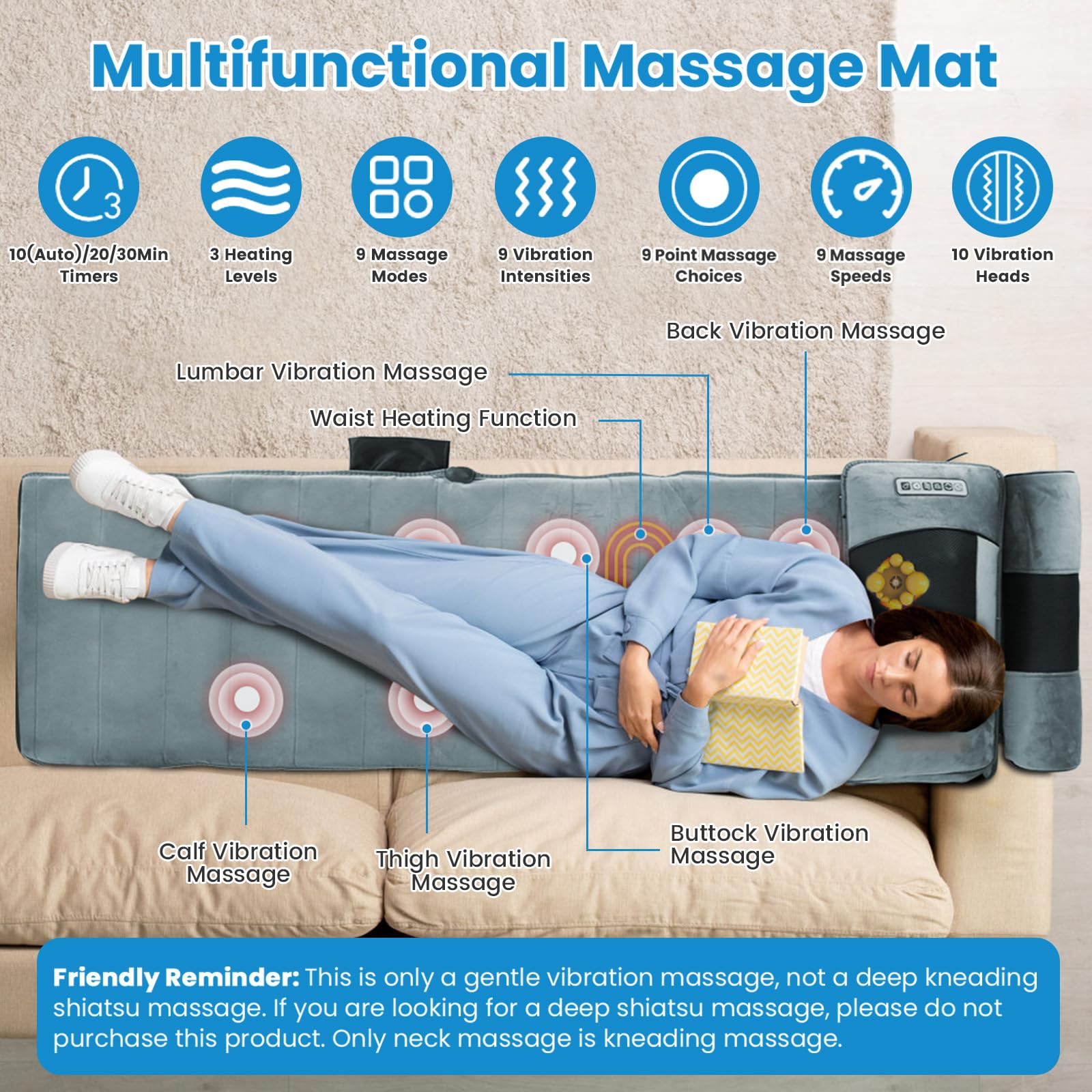 Moclever foot massager with 32 nodes revitalizes feet, calves, and thighs.