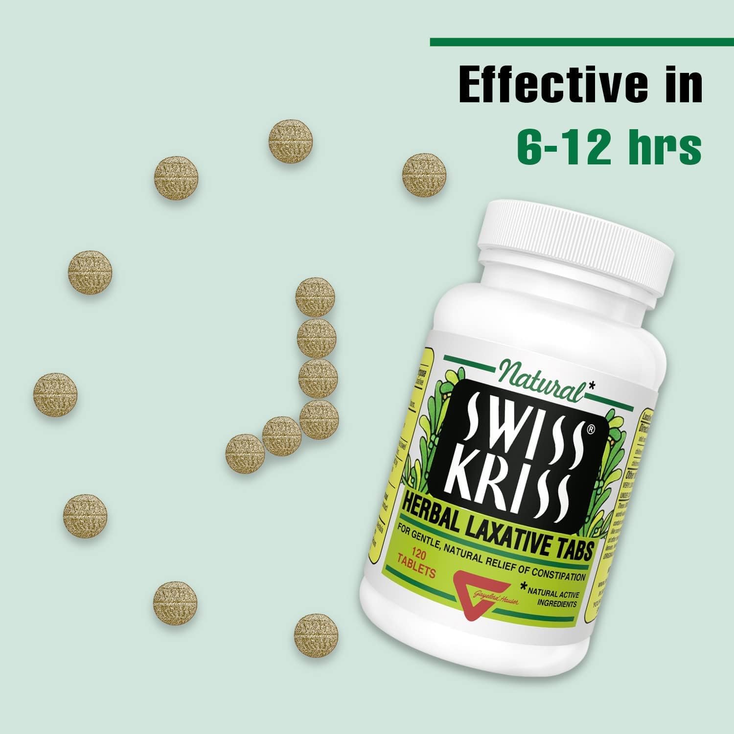 Swiss Kriss label closeup highlights sun-dried herbs and flower-based formula.