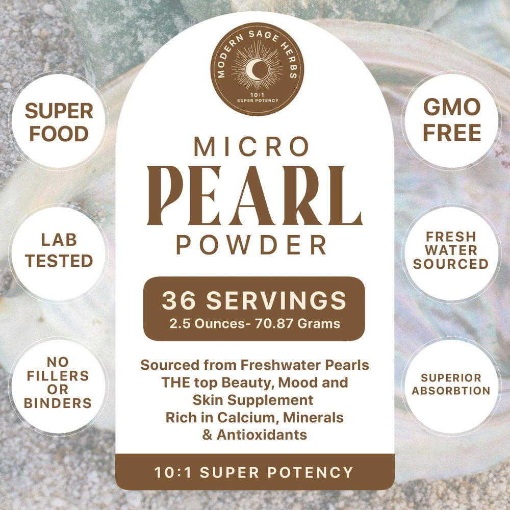 Modern Sage Herbs Pearl Powder bottle label highlighting bioavailable minerals