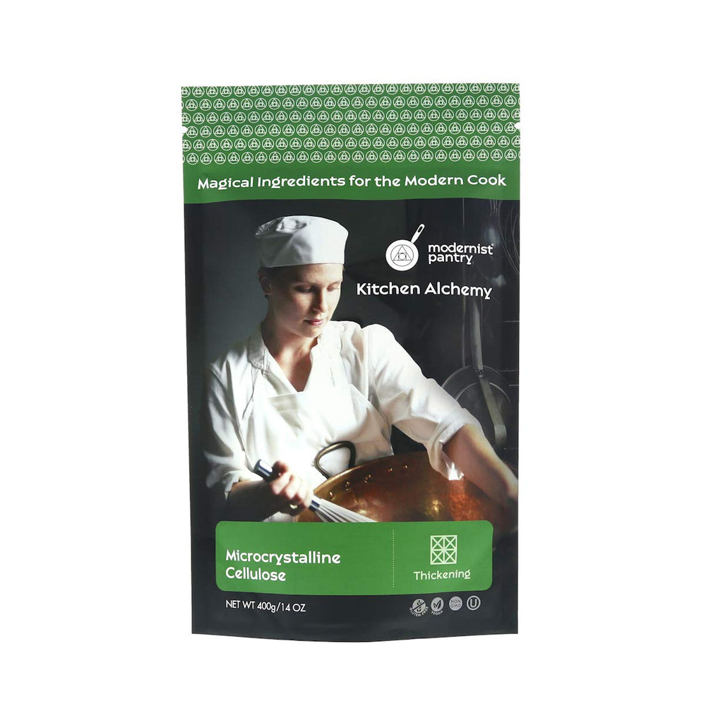 Modernist Pantry Pure MCC powder bottle label highlights kosher-certified quality for safe cooking