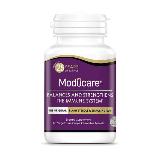Moducare daily immune bottle front with grape chewables for daily immune balance