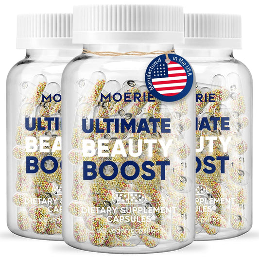 Moerie Hair Growth Supplement bottle showing vegan, clean-label formula for healthier hair.