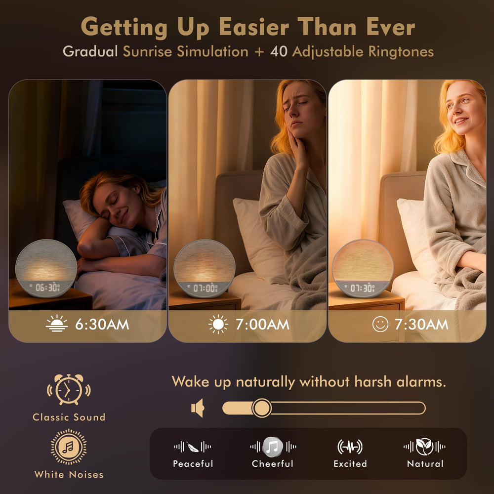 MOFOYEAH sunrise alarm clock ambient light setting for ambience.
