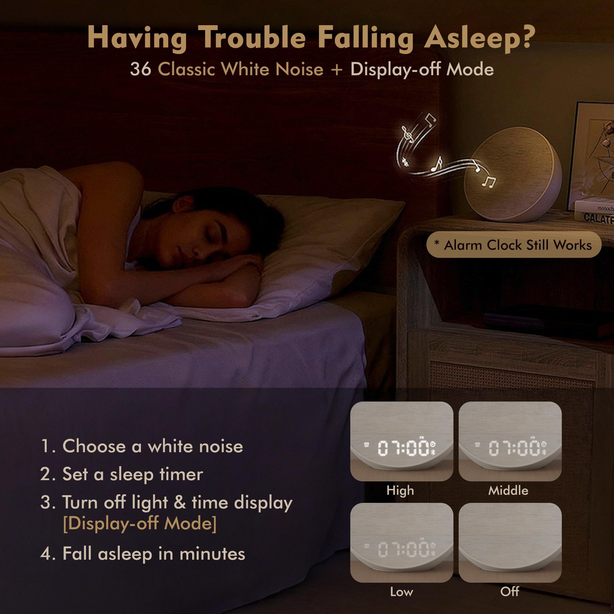 MOFOYEAH sunrise alarm clock display-off mode for dark rooms.