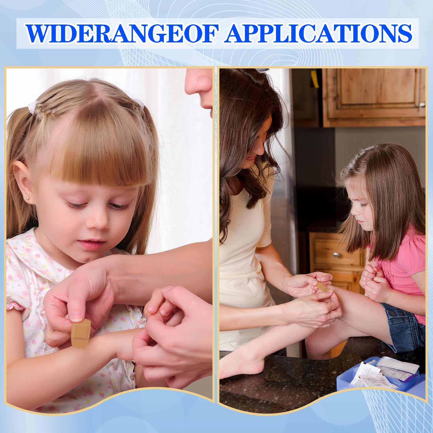 Moiscckel large rectangle bandage demonstrates extended coverage for larger wounds.