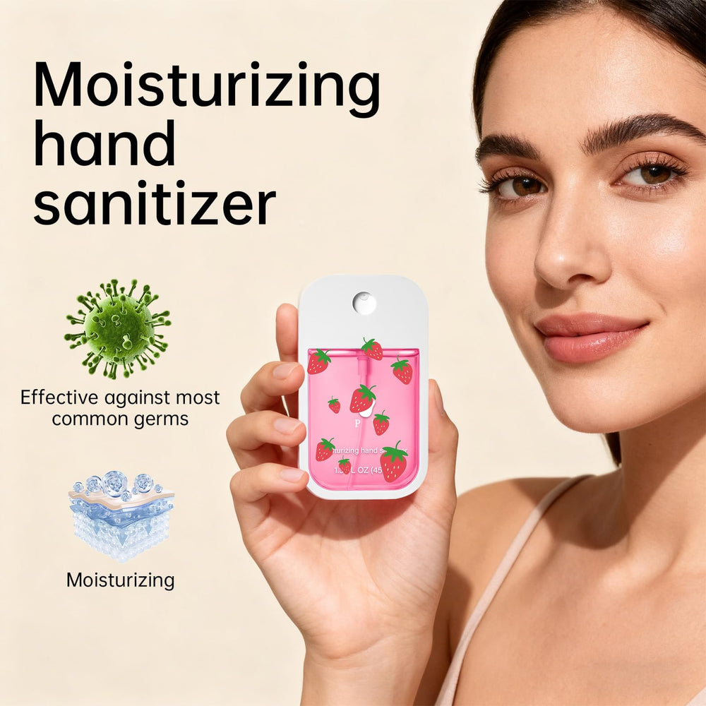 Moisturizing Hand Sanitizer Spray packaging close-up.
