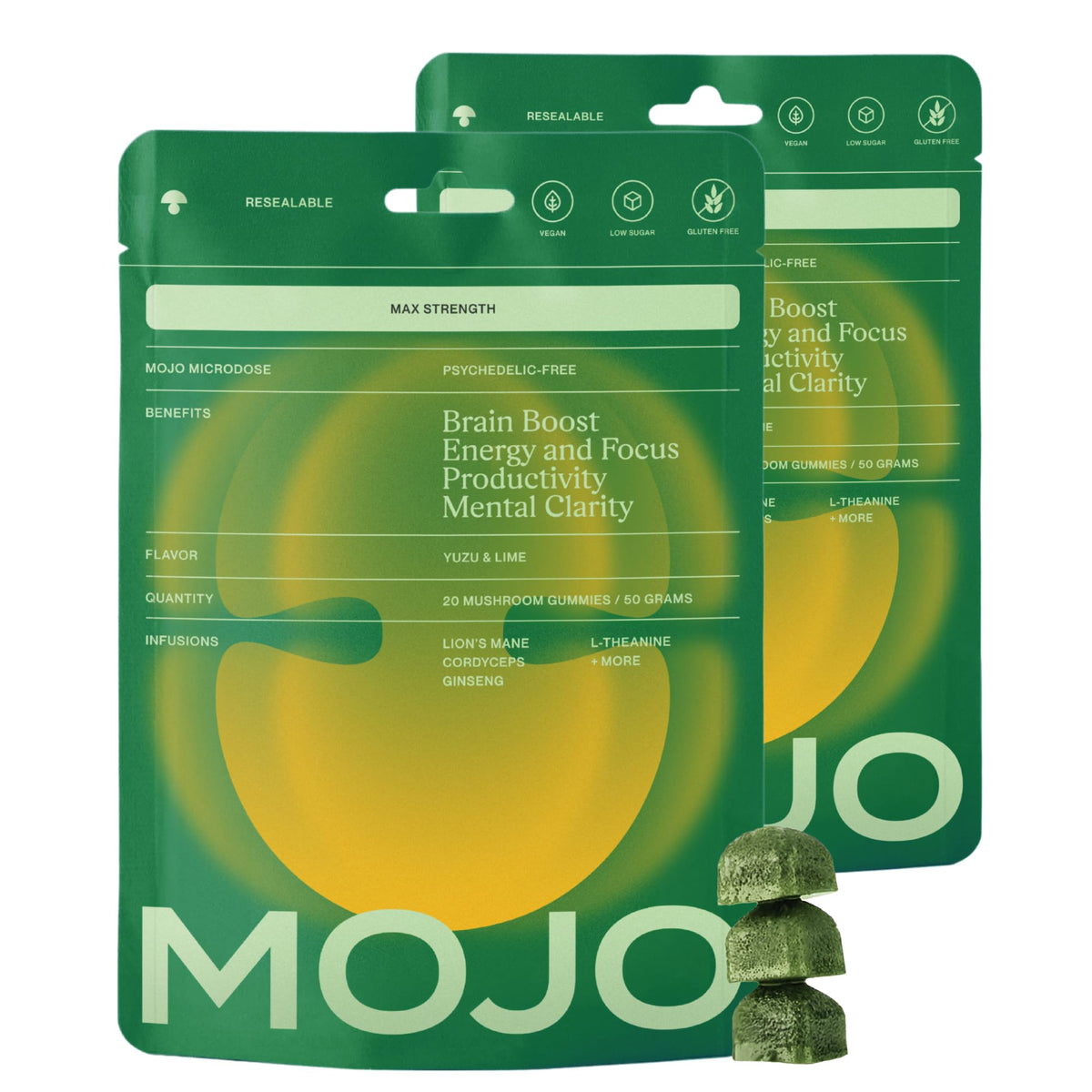 Mojo Focus Gummies bottle featuring Lion’s Mane for sharper focus.