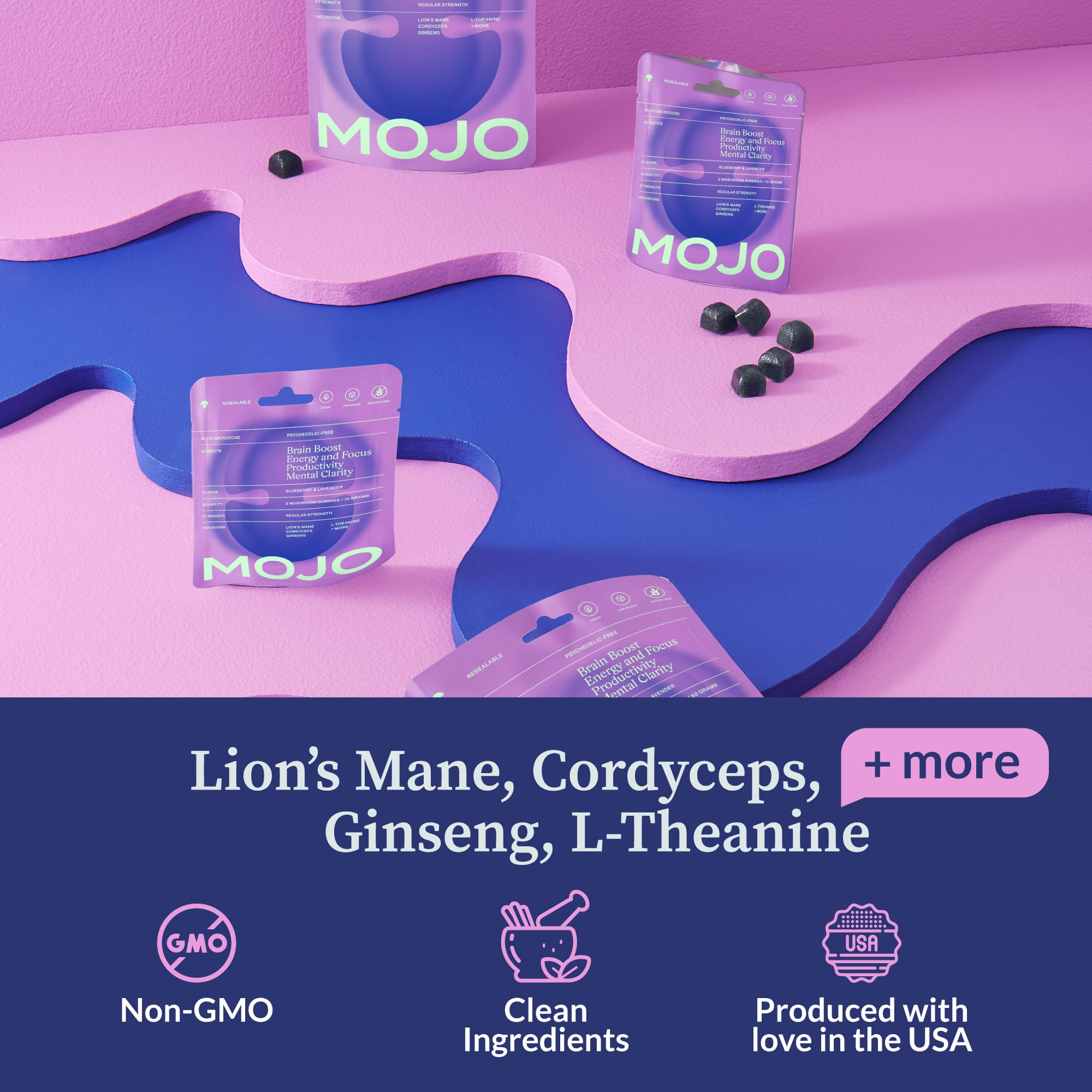 Mojo Focus Gummies with lion mane highlight cognitive clarity for daily tasks.