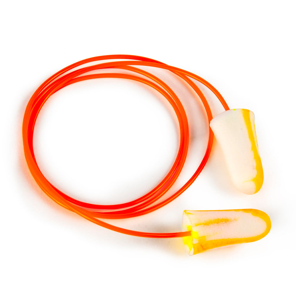 Moldex Softies corded foam earplugs in bright orange box reduce noise exposure