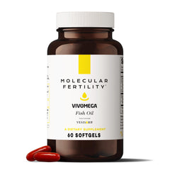 Molecular Fertility VIVOMEGA fish oil bottle showing premium omega-3 for reproductive wellness