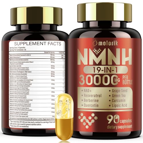 Molorik Pure 19in1 NMNH bottle on desk; supports healthy aging and energy.