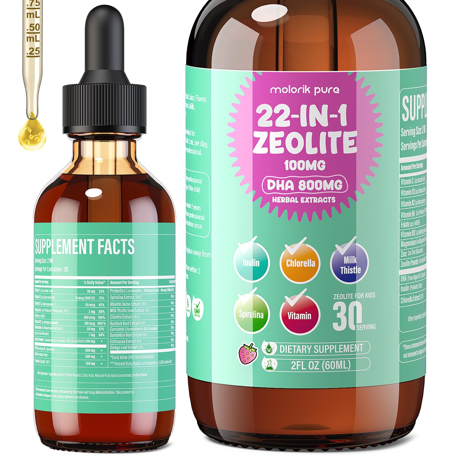 Molorik Pure Zeolite Detox bottle for gentle daily detox support.