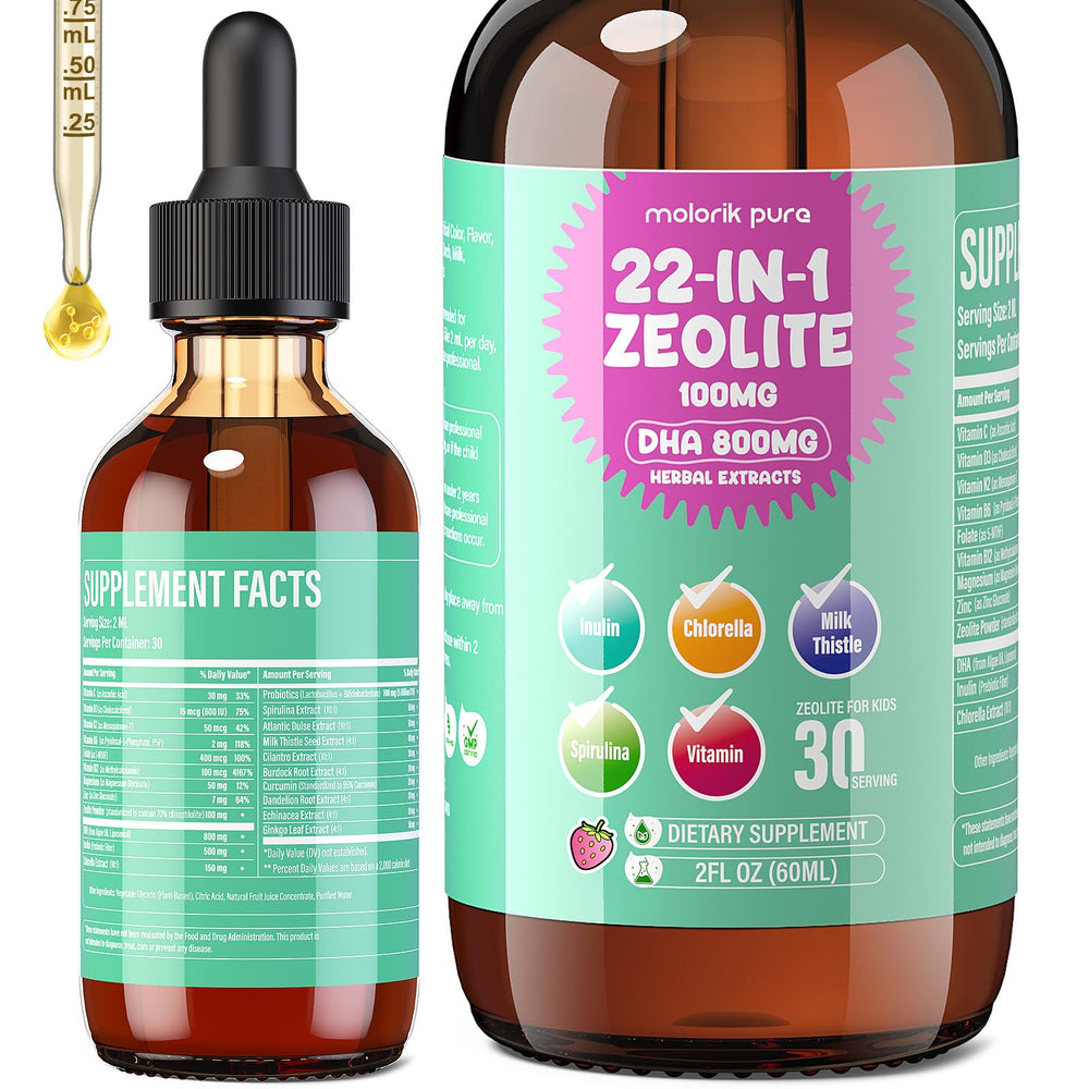 Molorik Pure Zeolite Detox bottle for gentle daily detox support.