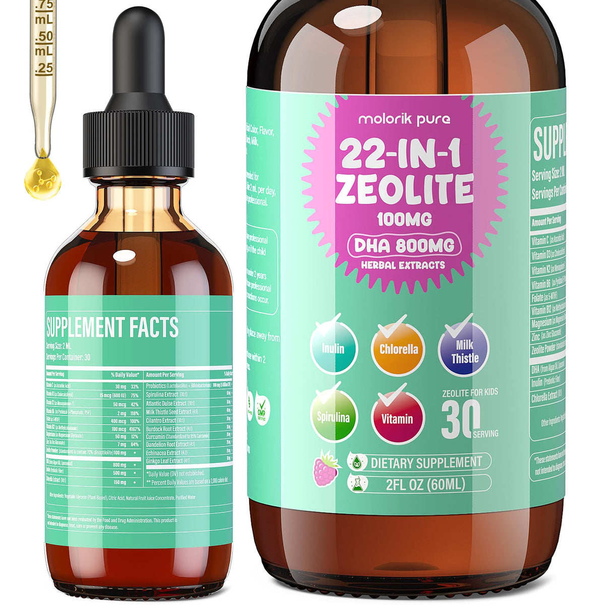 Molorik Pure Zeolite Detox kids bottle for gentle daily support