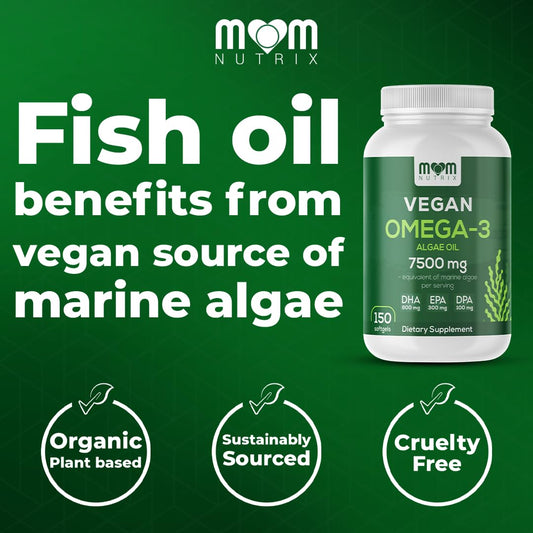MOM NUTRIX algae oil bottle showing sustainable, cruelty-free sourcing