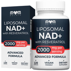 MOM NUTRIX liposomal NAD bottle front highlighting energy support potential