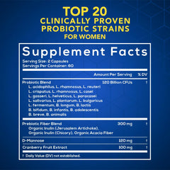 Close-up of MOM NUTRIX capsules highlighting 20 strains for digestive support.