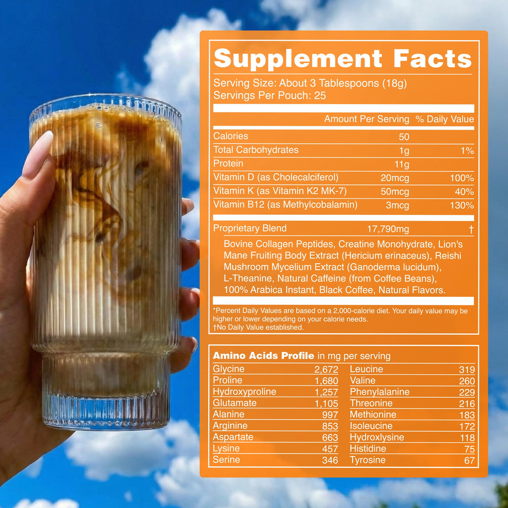 Moment Protein Coffee mushrooms powder scoop—protein-rich start to your day.