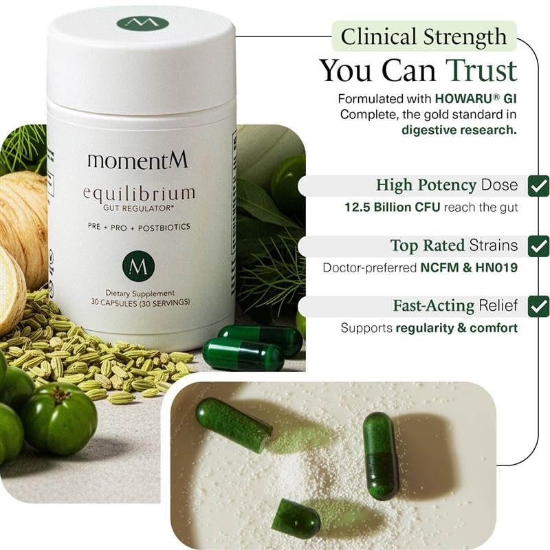 MomentM Equilibrium capsules inside view illustrating high CFU potential for gut balance.
