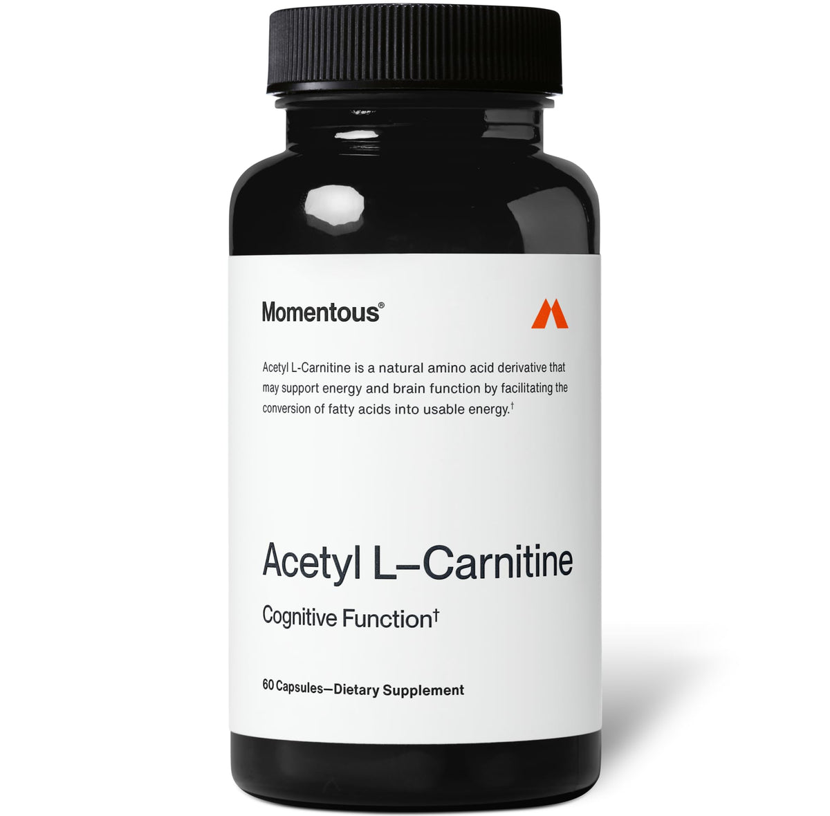 Momentous Acetyl L-Carnitine bottle close-up for focused thinking and energy
