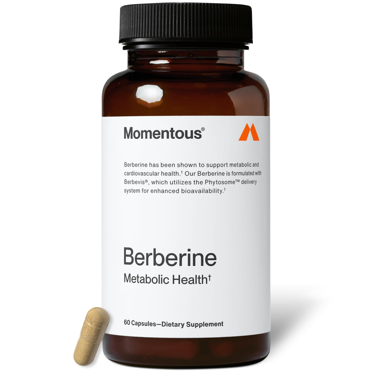 Momentous Berberine bottle and capsules on display for easy daily use