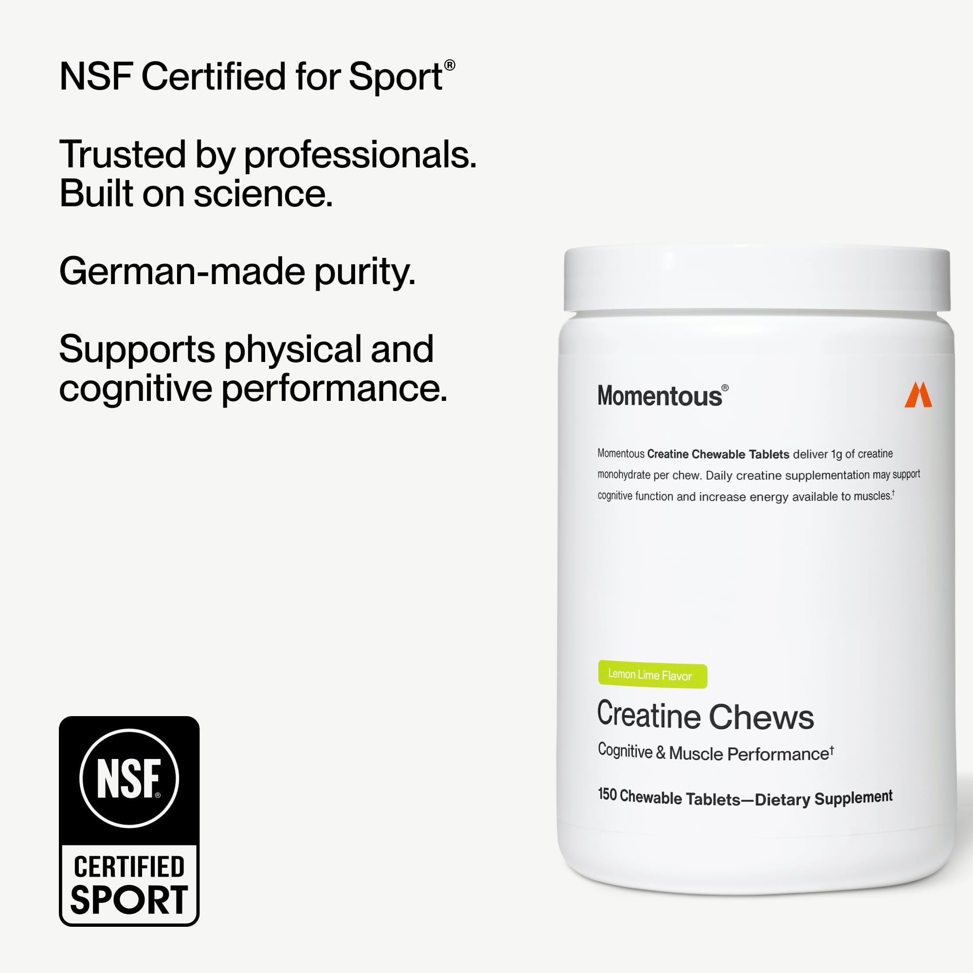 Momentous Creatine Chews dispensing pour demonstrates portable use.