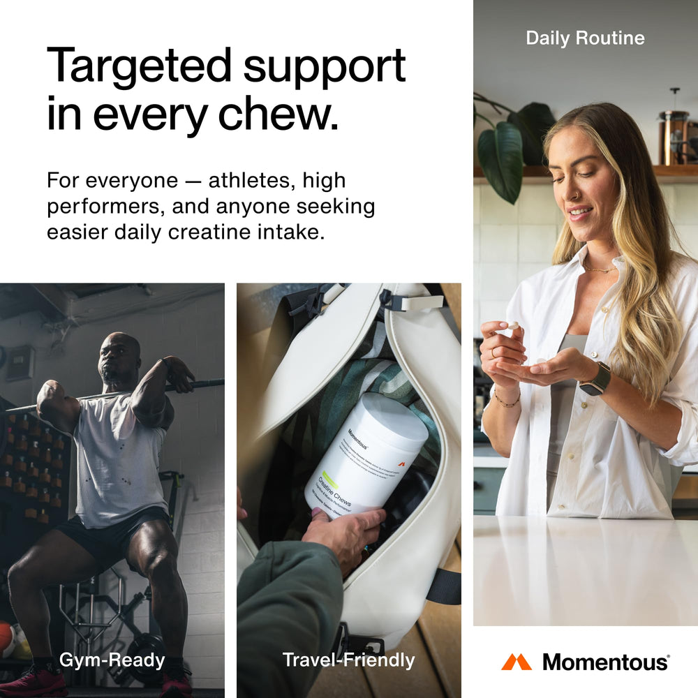 Momentous Creatine Chews NSF Certified for Sport badge on packaging