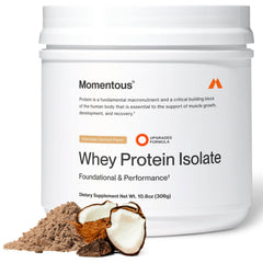 Momentous Essential grass-fed whey powder jar front view for clean post-workout nutrition