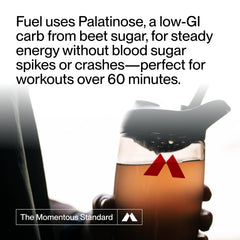 Momentous Fuel Mango dissolving in water for long-lasting energy during runs.