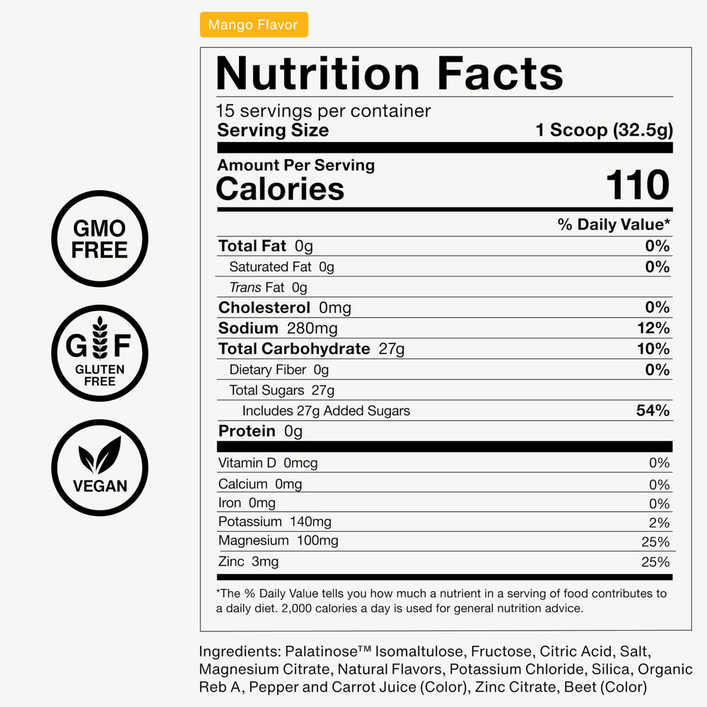 Momentous Fuel Mango front packaging highlighting gluten-free and non-GMO.