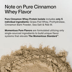 Momentous grass-fed whey powder canister close-up highlighting pure ingredients.