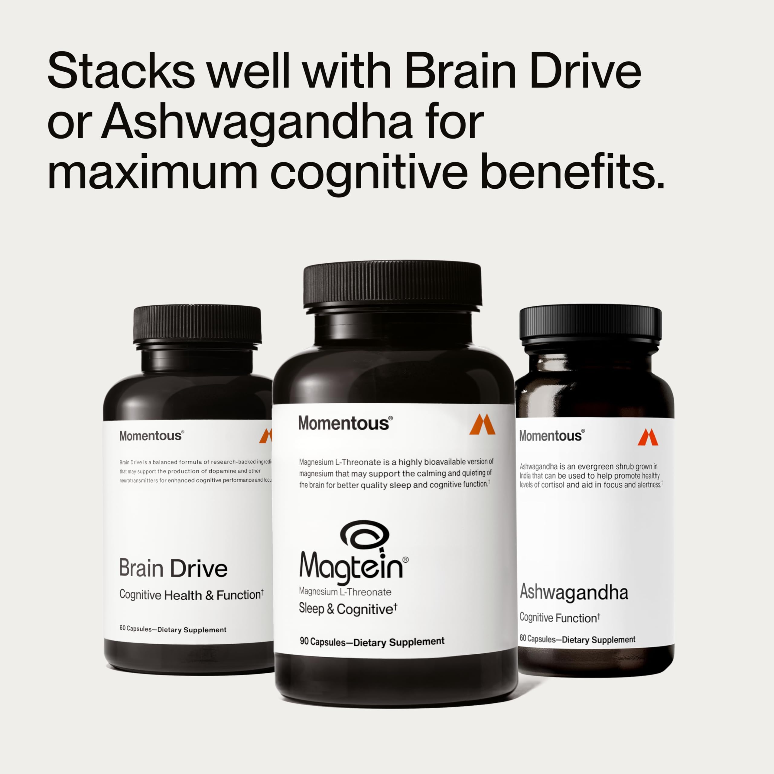 Momentous Magtein dosage scene showing three capsules.