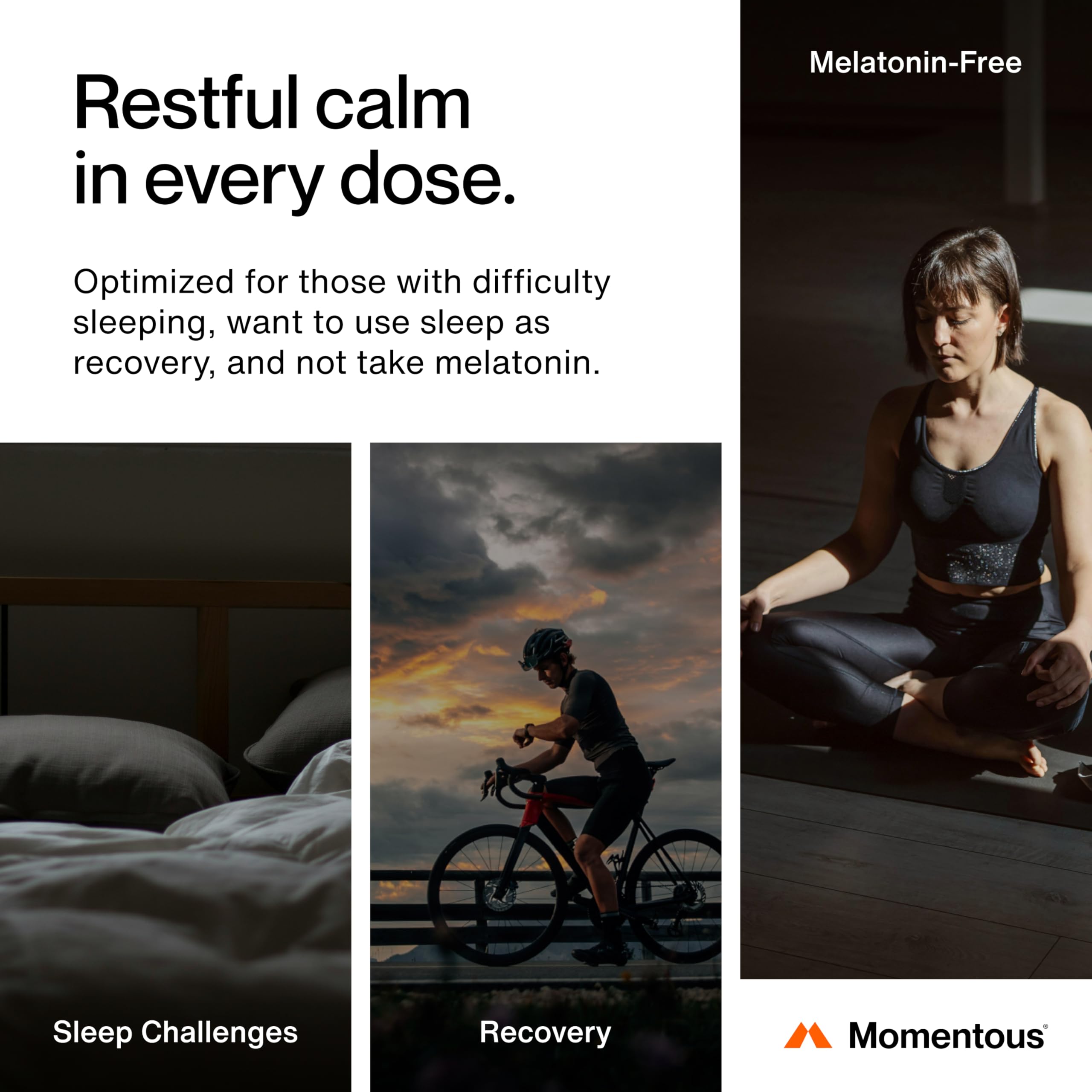 Momentous Nightly Sleep Pack L-Theanine tablet close-up with relaxed mood