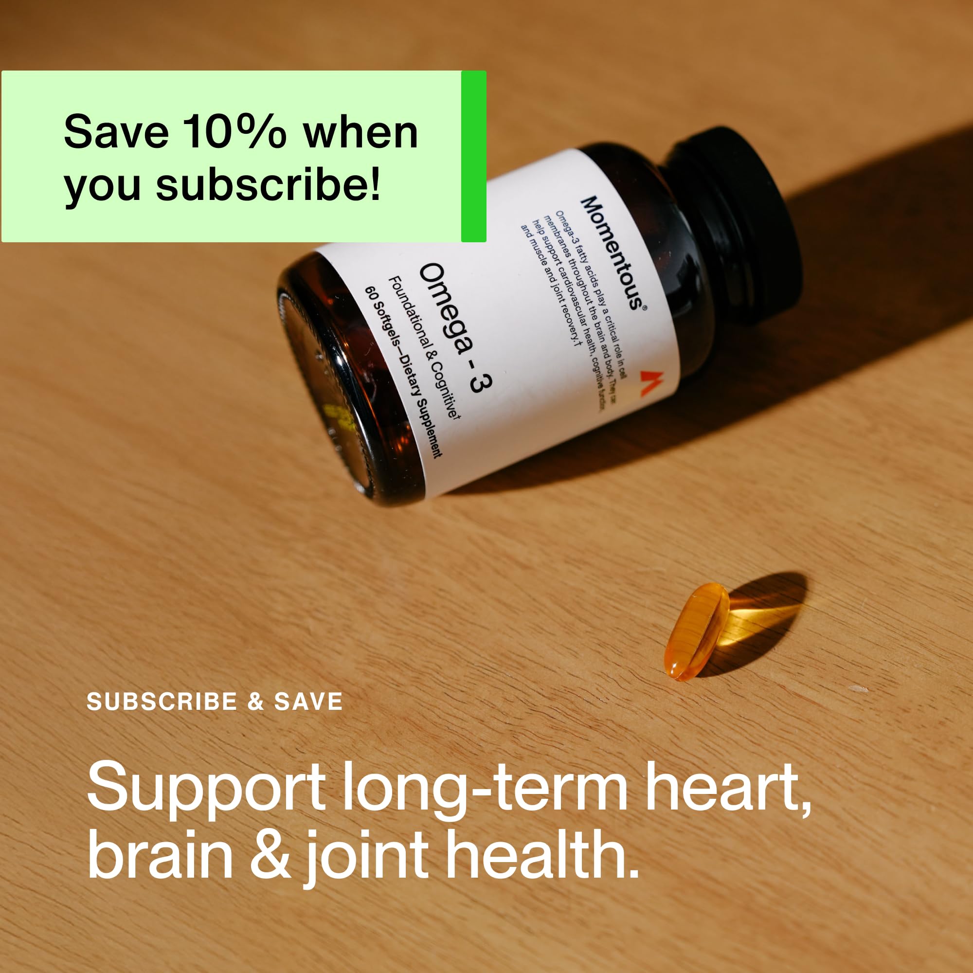 Momentous Omega-3 bottle stored in a cool/refrigerated space