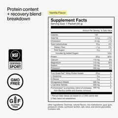Momentous Recovery grass-fed whey scoop close-up emphasizes convenient serving size.