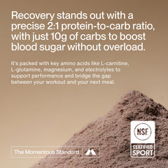 Momentous Recovery whey label close-up with ingredients and ProHydrolase
