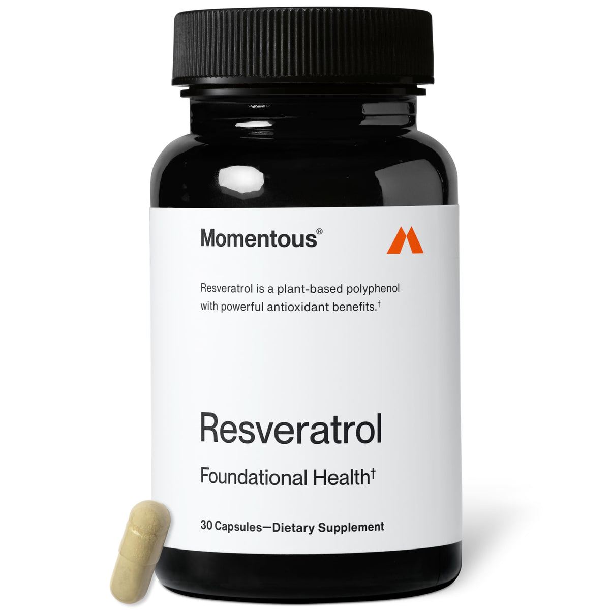 Momentous Resveratrol 450mg bottle showing antioxidant support for daily wellness